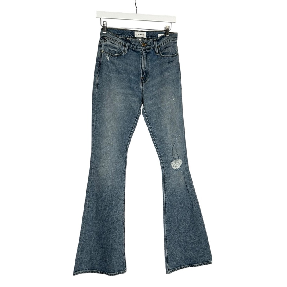 Frame Denim Distressed Medium Blue Flare Jeans